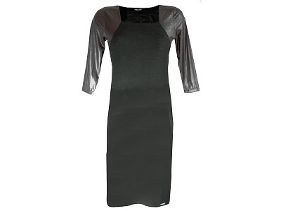 Černé šaty zdobené umělou kůží - vel.38